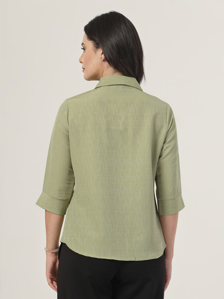 Style Quotient Women Self Design Sage Green Polyester Formal Shirt-Shirts-StyleQuotient