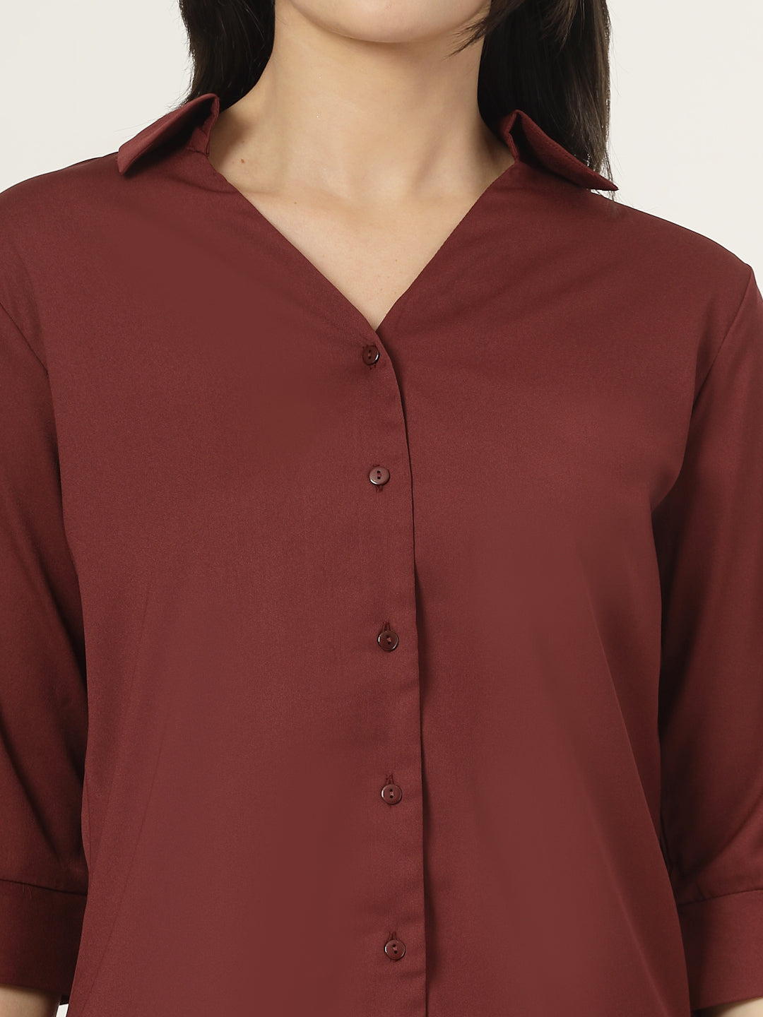 Style Quotient Women Solid Maroon Polymoss Formal Shirt-Shirts-StyleQuotient