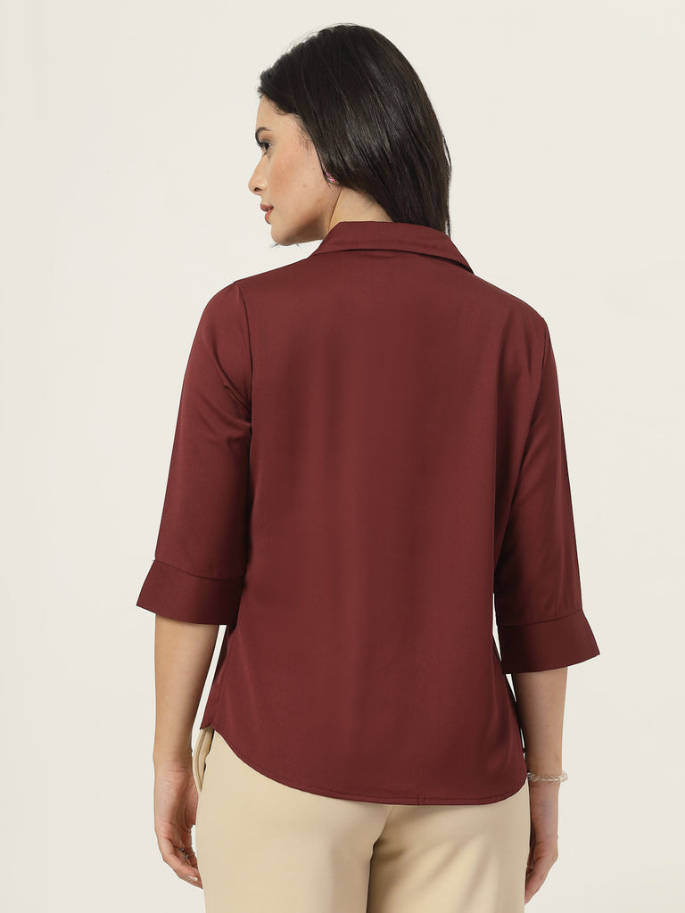 Style Quotient Women Solid Maroon Polymoss Formal Shirt-Shirts-StyleQuotient