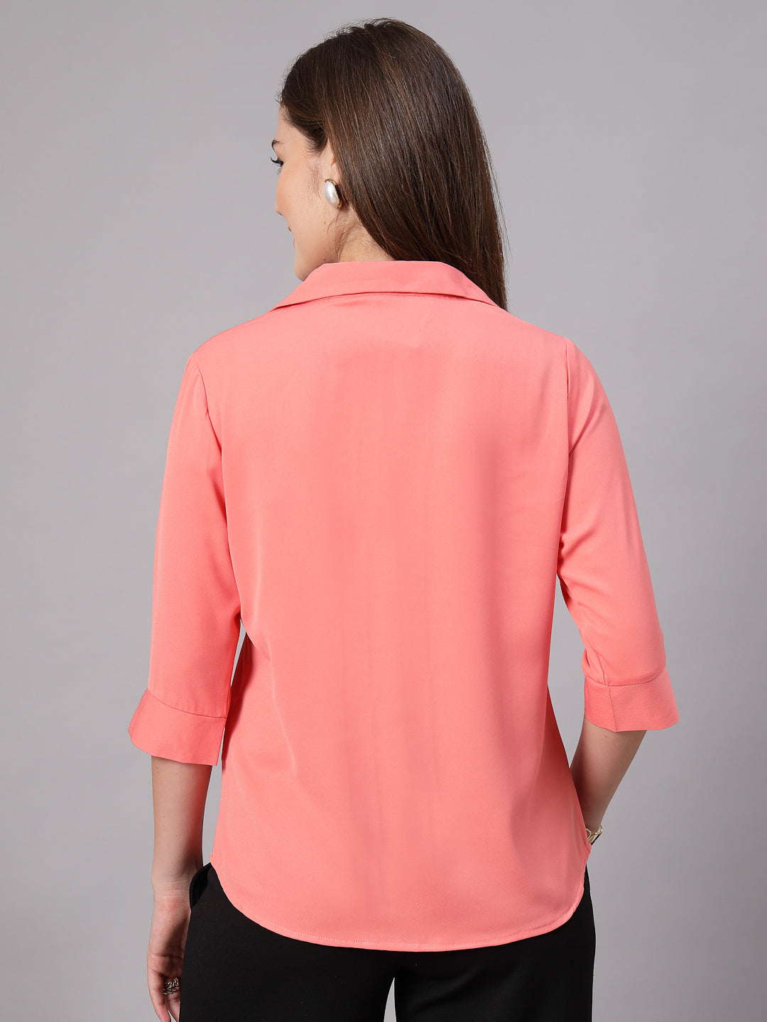 StyleQuotient Women Solid Peach Polymoss Formal Shirt-Shirts-StyleQuotient