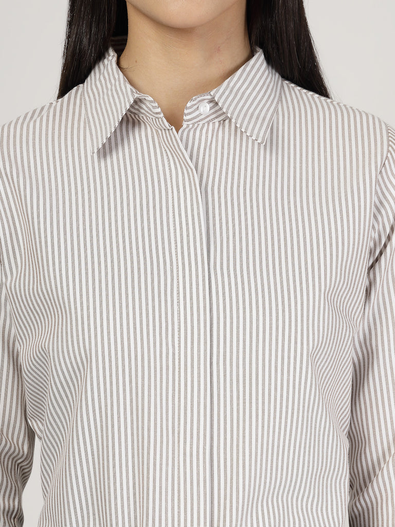 Style Quotient Women Brown white Shirt-Shirts-StyleQuotient