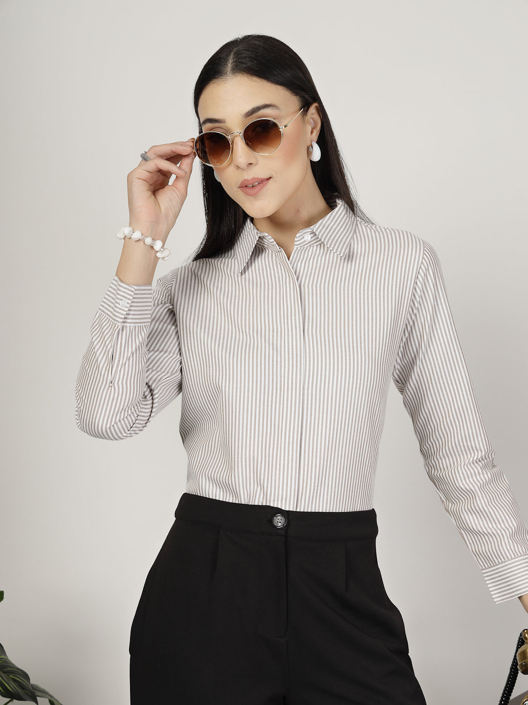 Style Quotient Women Brown white Shirt-Shirts-StyleQuotient
