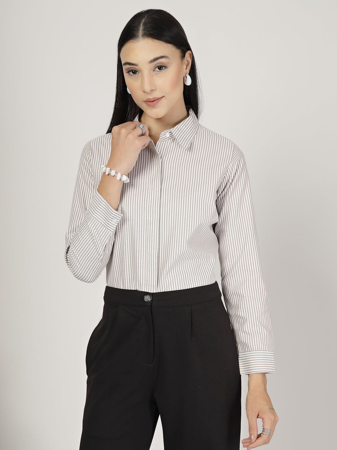 Style Quotient Women Brown white Shirt-Shirts-StyleQuotient