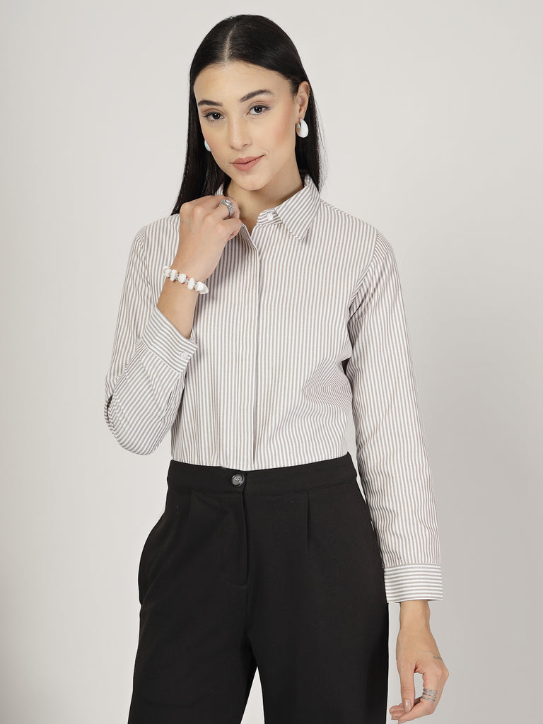 Style Quotient Women Brown white Shirt-Shirts-StyleQuotient