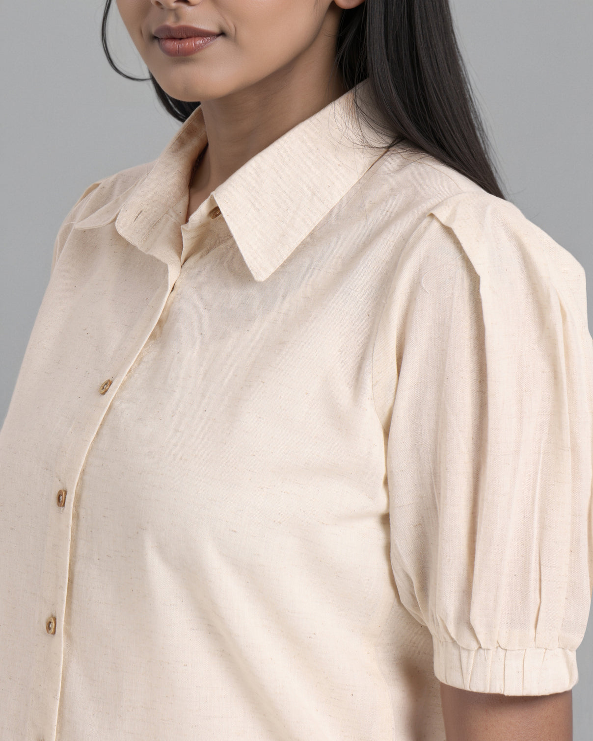 Style Quotient Women Solid Linen Ivory Formal Shirt-Shirts-StyleQuotient