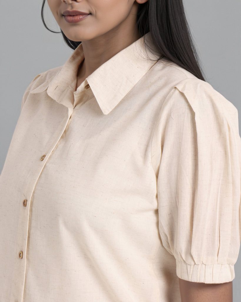 Style Quotient Women Solid Linen Ivory Formal Shirt-Shirts-StyleQuotient