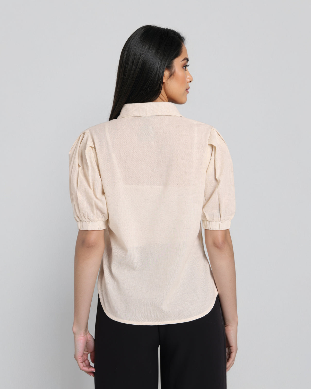 Style Quotient Women Solid Linen Ivory Formal Shirt-Shirts-StyleQuotient