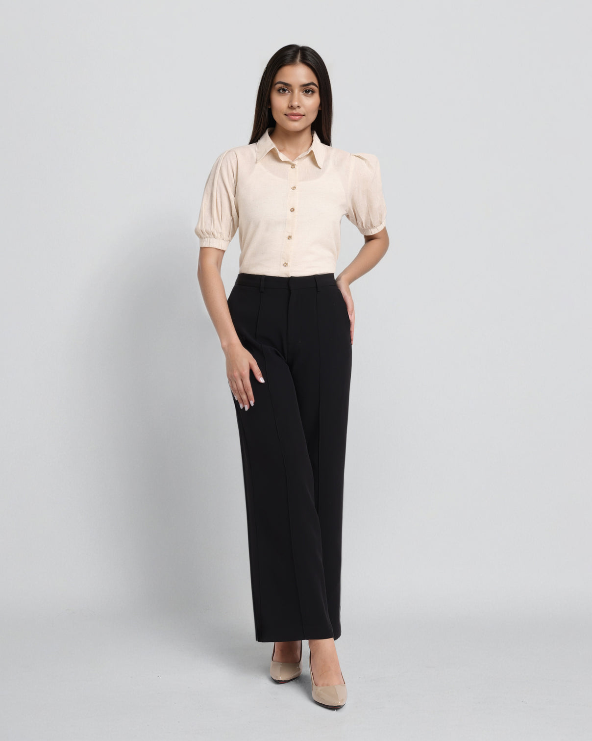 Style Quotient Women Solid Linen Ivory Formal Shirt-Shirts-StyleQuotient