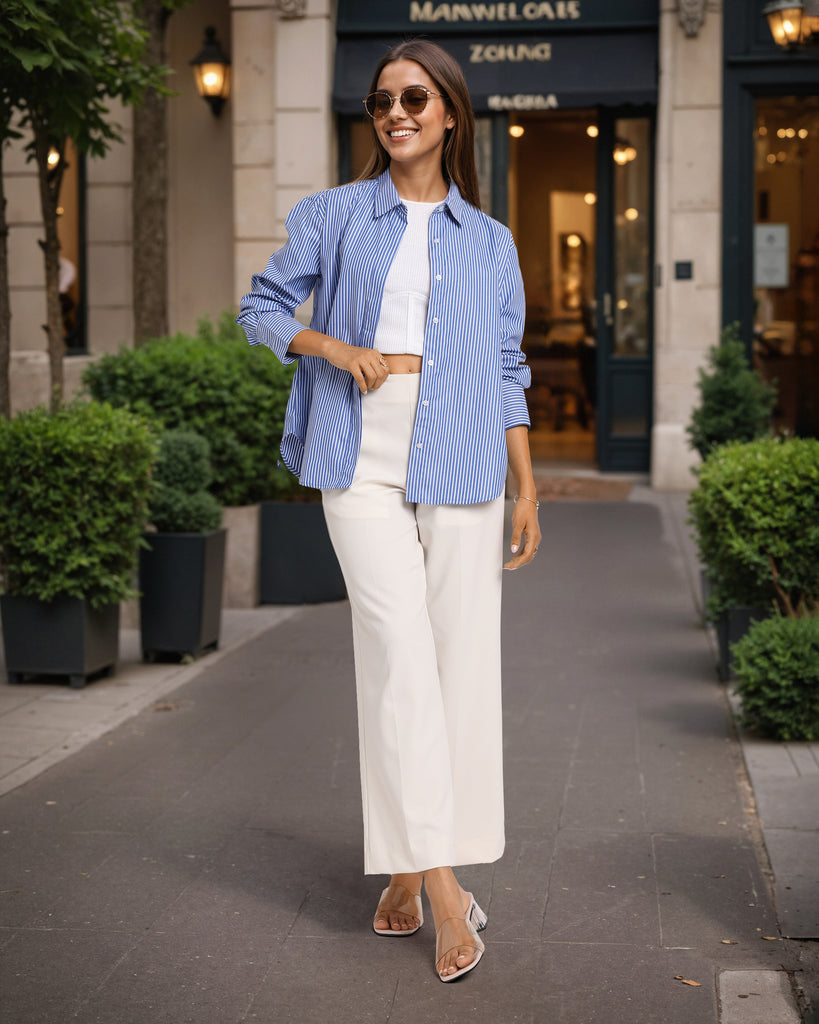Style Quotient Women Stripe Oversize Shirt-Shirts-StyleQuotient
