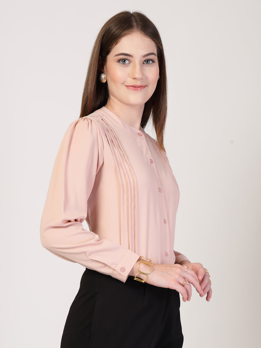 Style Quotient Women Solid Nude Polymoss Formal Shirt-Shirts-StyleQuotient
