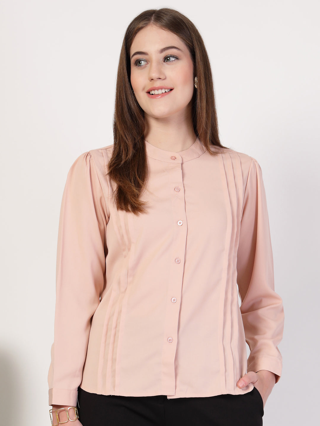 Style Quotient Women Solid Nude Polymoss Formal Shirt-Shirts-StyleQuotient