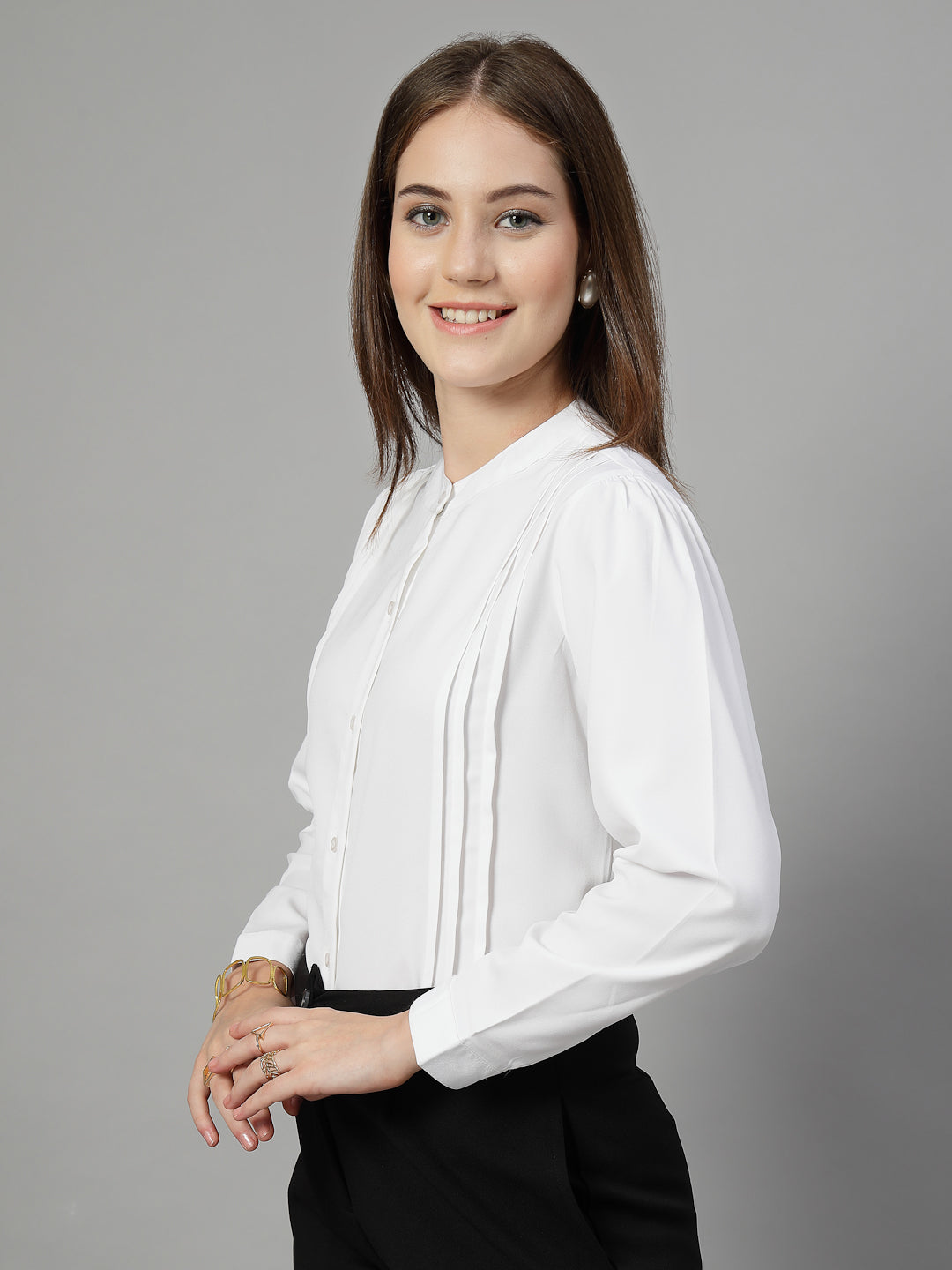 Style Quotient Women Solid White Polymoss Formal Shirt-Shirts-StyleQuotient