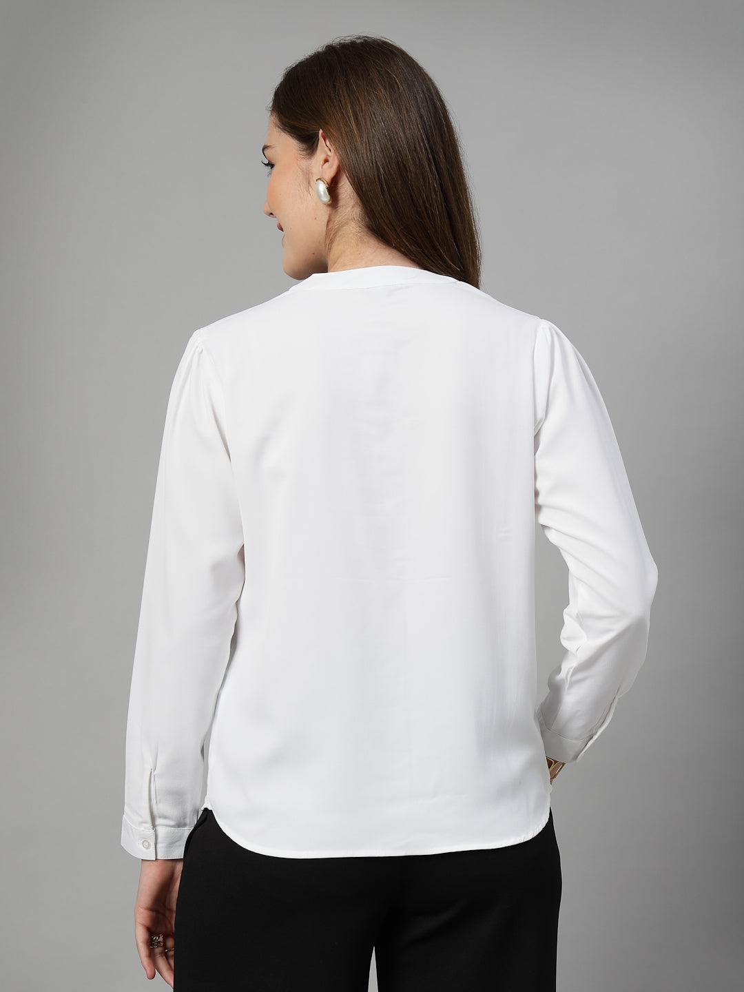 Style Quotient Women Solid White Polymoss Formal Shirt-Shirts-StyleQuotient