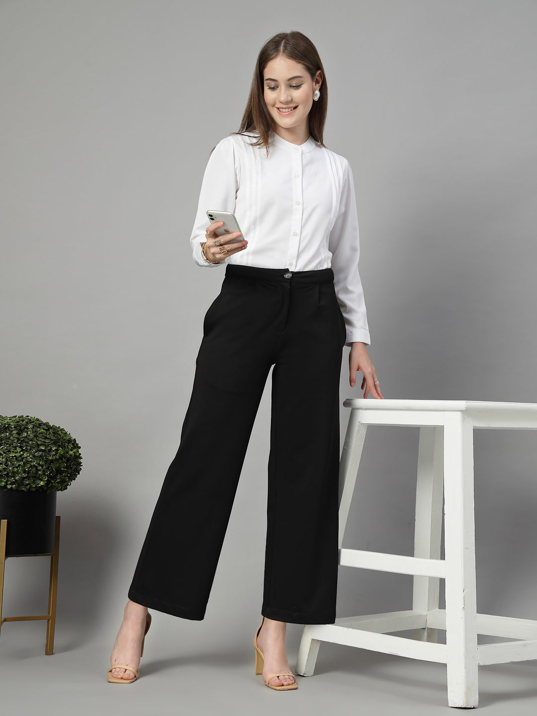 Style Quotient Women Solid White Polymoss Formal Shirt-Shirts-StyleQuotient