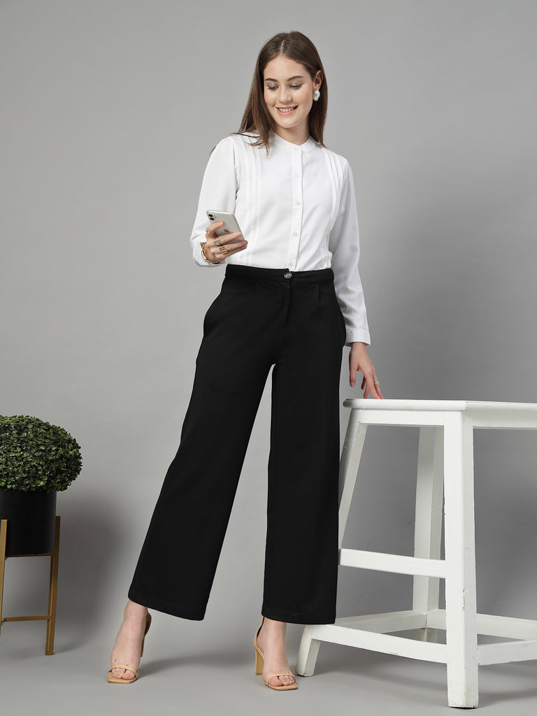 Style Quotient Women Solid White Polymoss Formal Shirt-Shirts-StyleQuotient