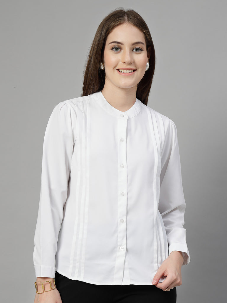 Style Quotient Women Solid White Polymoss Formal Shirt-Shirts-StyleQuotient