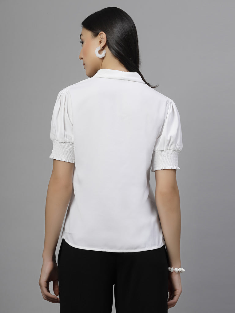 Style Quotient Women Solid White Polymoss Semi Formal Top-Tops-StyleQuotient