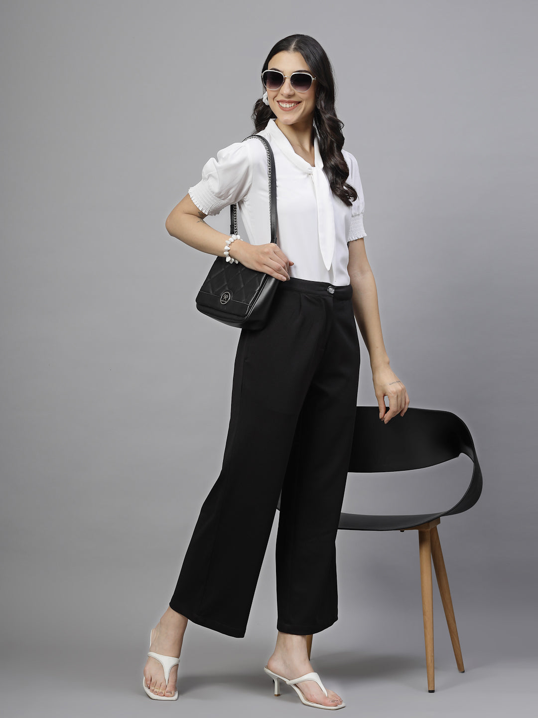 Style Quotient Women Solid White Polymoss Semi Formal Top-Tops-StyleQuotient