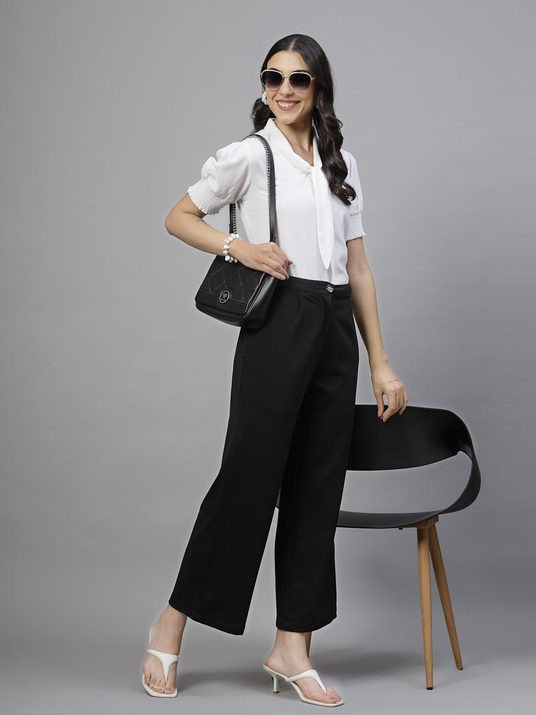 Style Quotient Women Solid White Polymoss Semi Formal Top-Tops-StyleQuotient