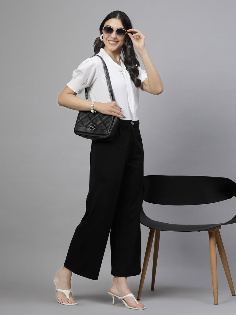 Style Quotient Women Solid White Polymoss Semi Formal Top-Tops-StyleQuotient