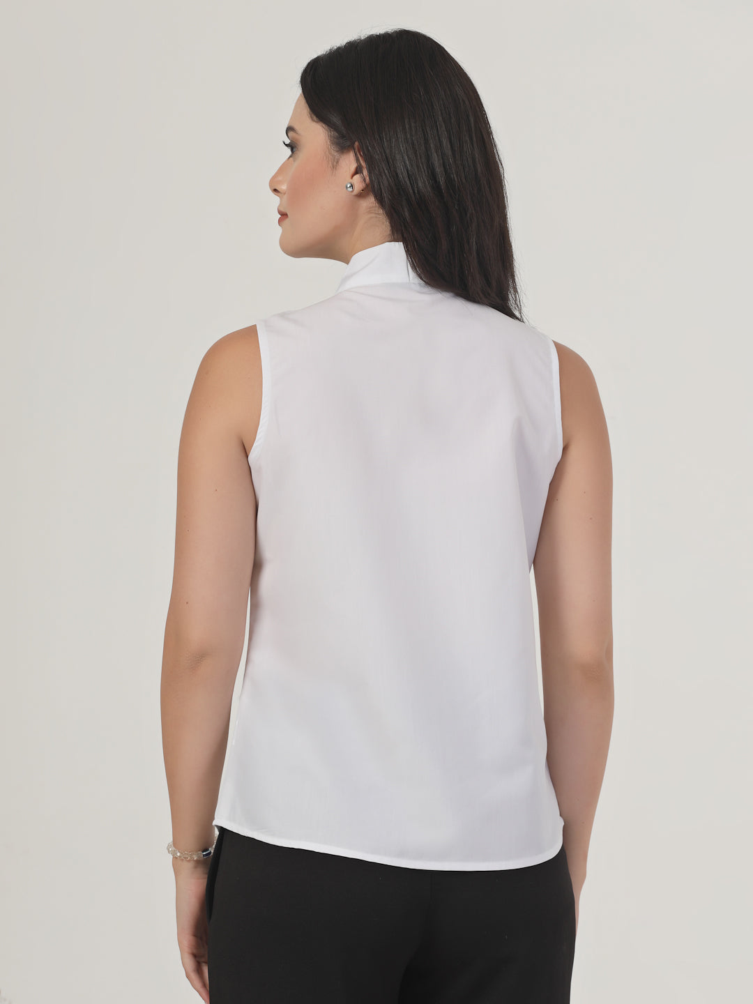 Style Quotient Women Solid White Polycotton Formal Top-Tops-StyleQuotient