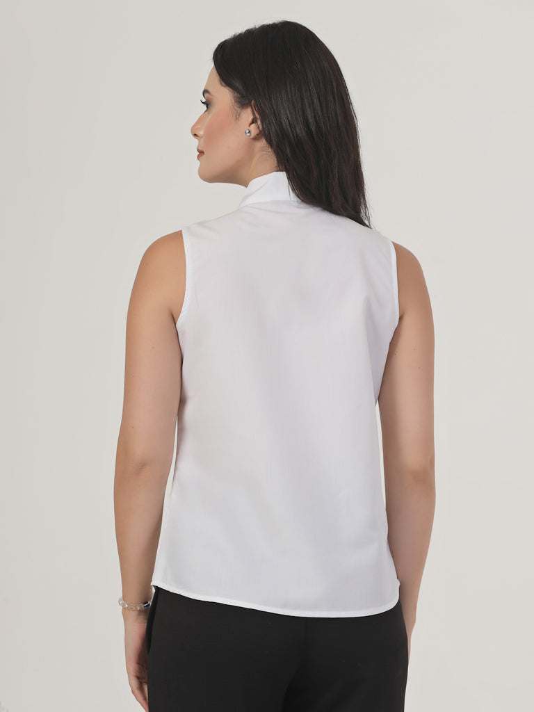 Style Quotient Women Solid White Polycotton Formal Top-Tops-StyleQuotient