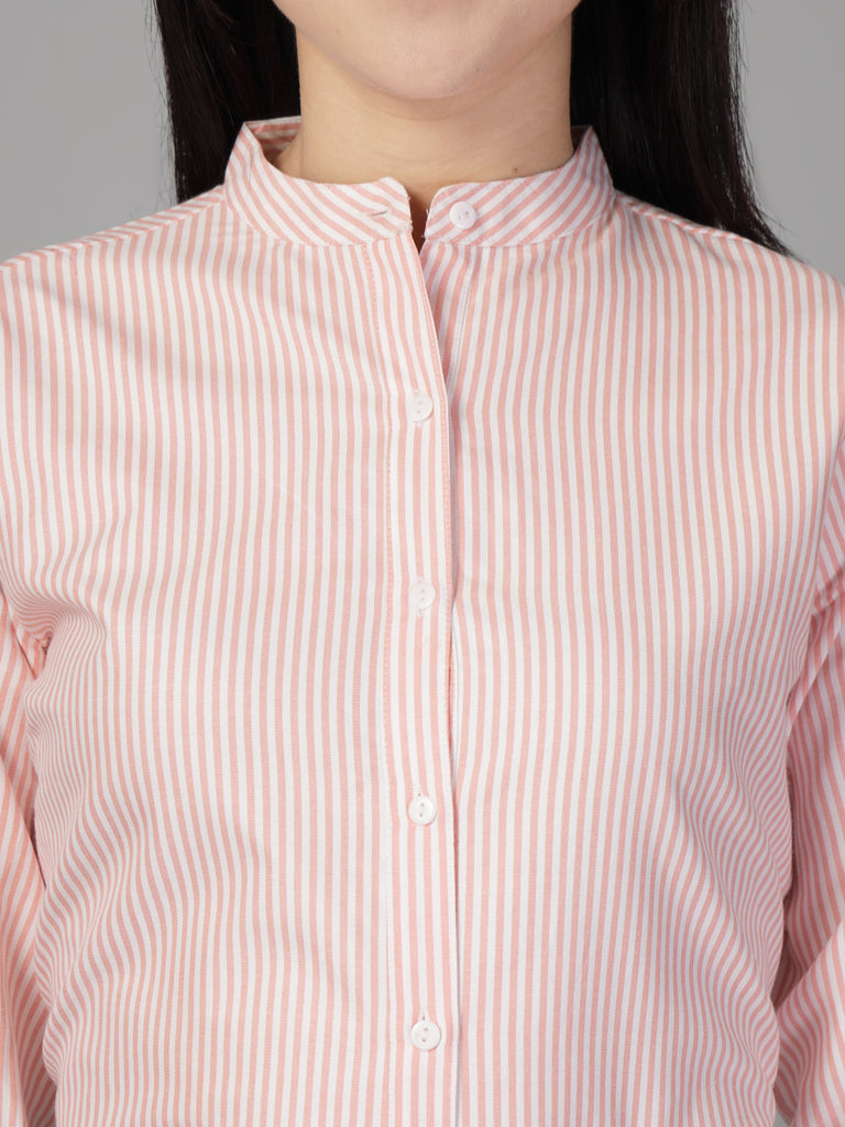 Style Quotient Women Peach and White Stripe Formal Shirt-Shirts-StyleQuotient