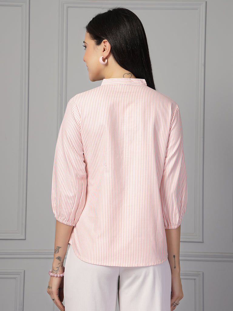 Style Quotient Women Peach and White Stripe Formal Shirt-Shirts-StyleQuotient