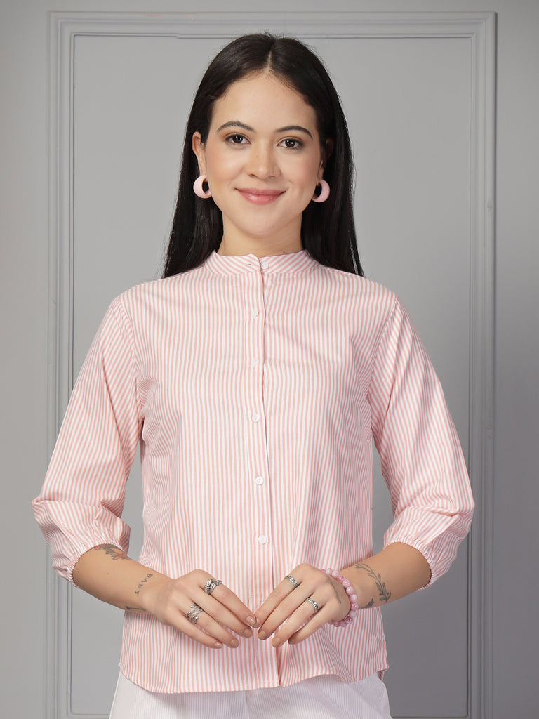 Style Quotient Women Peach and White Stripe Formal Shirt-Shirts-StyleQuotient