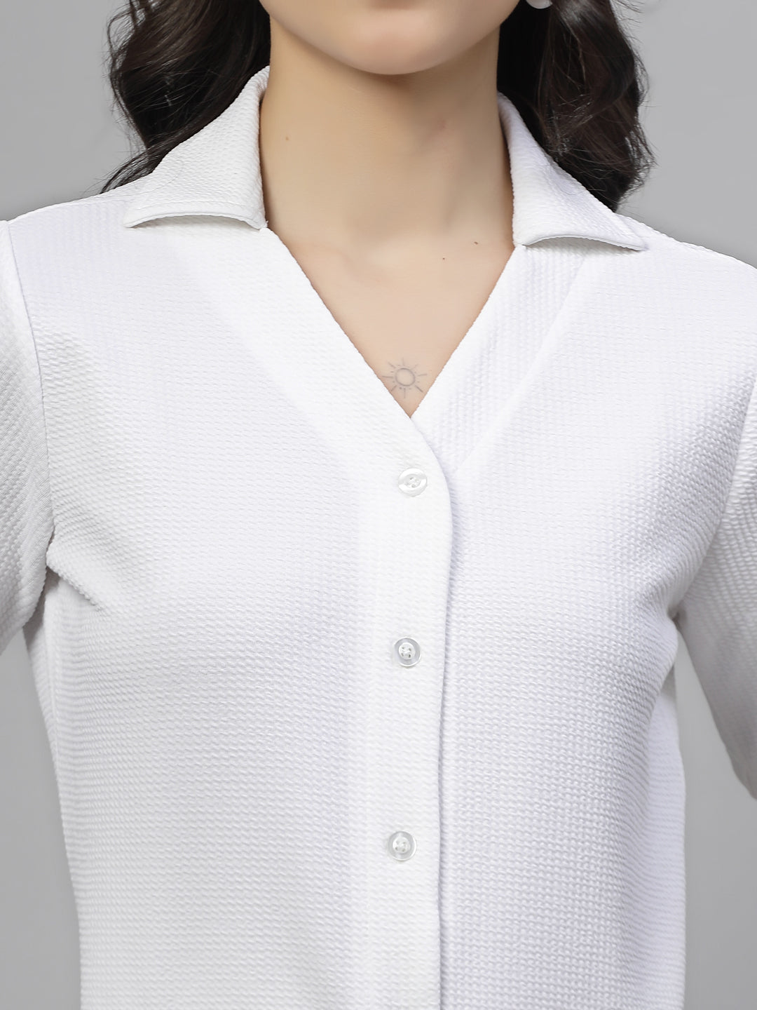 Style Quotient Women White knit shirt-Shirts-StyleQuotient