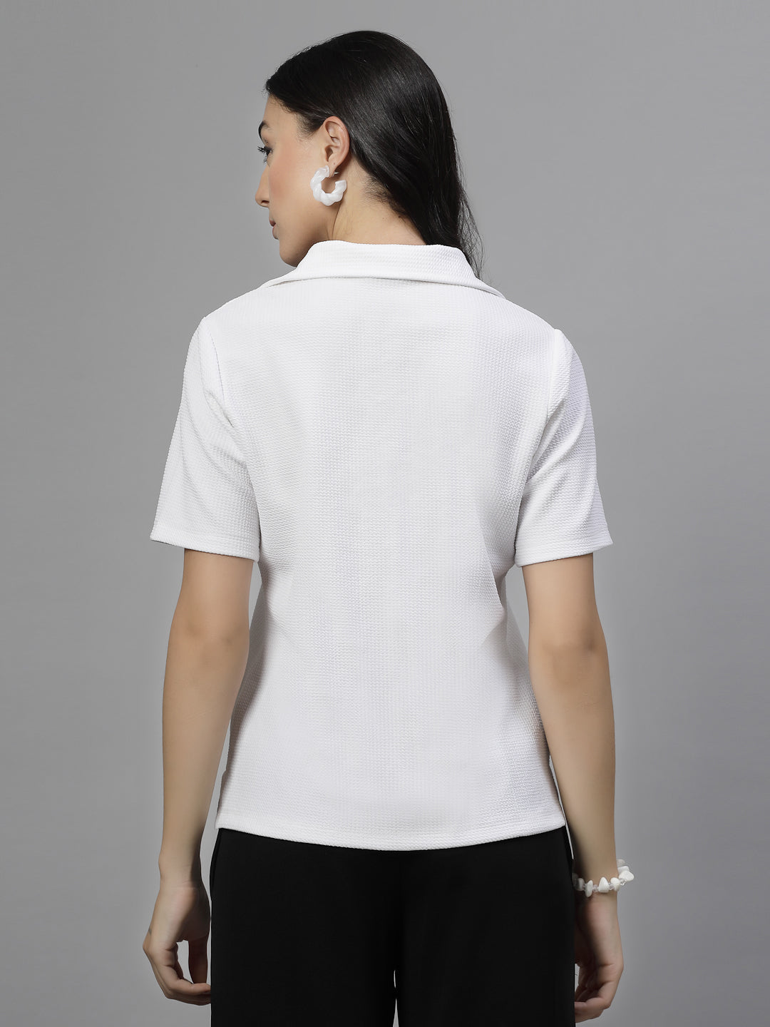 Style Quotient Women White knit shirt-Shirts-StyleQuotient