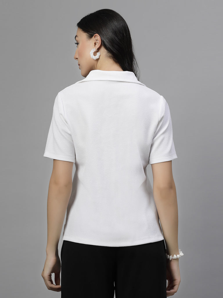 Style Quotient Women White knit shirt-Shirts-StyleQuotient