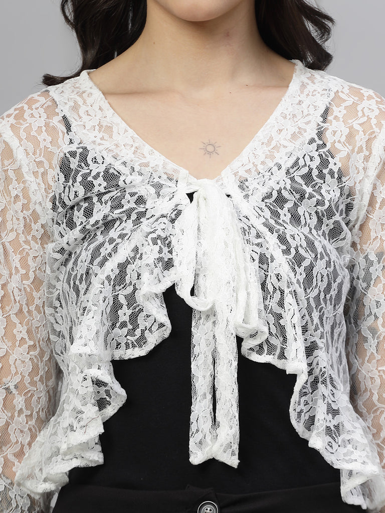 Style Quotient Women White lace shrug-Shirts-StyleQuotient