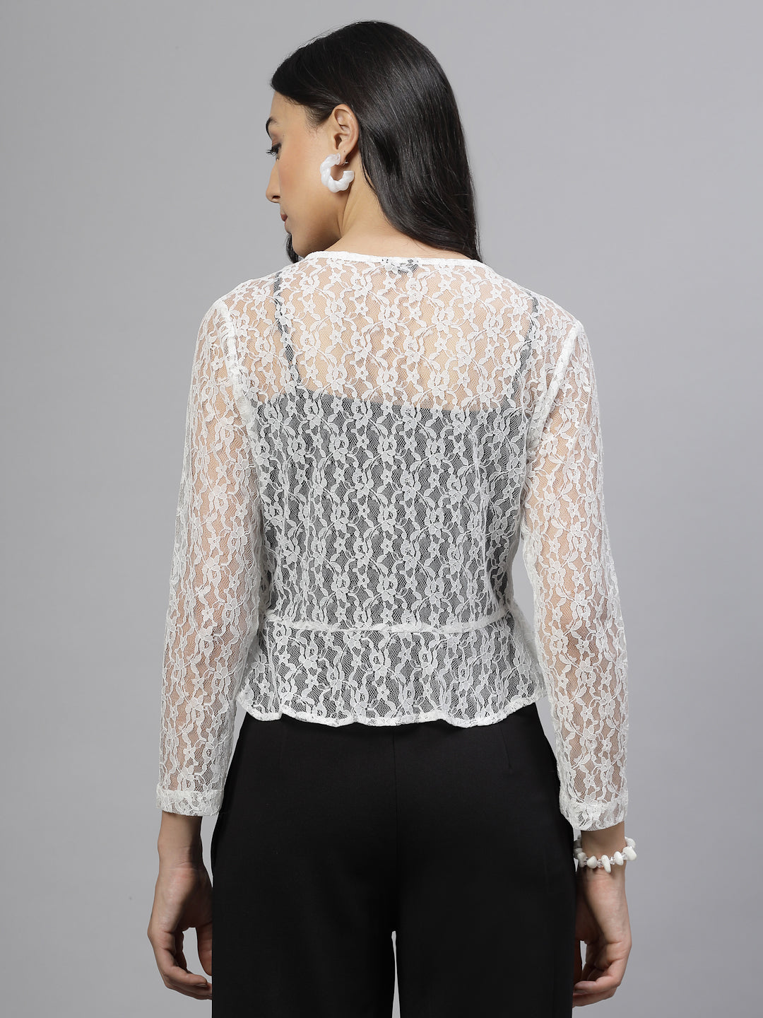 Style Quotient Women White lace shrug-Shirts-StyleQuotient