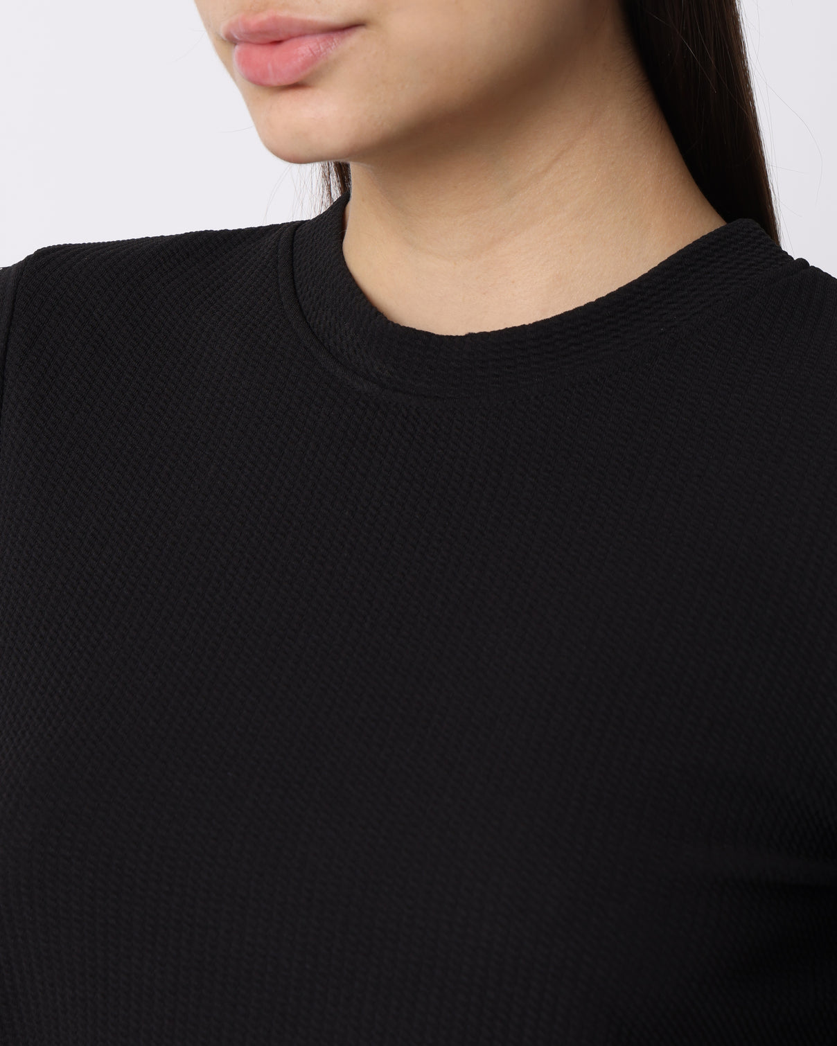 Style Quotient Women Solid Black Polyknit Semi Formal Top-Tops-StyleQuotient