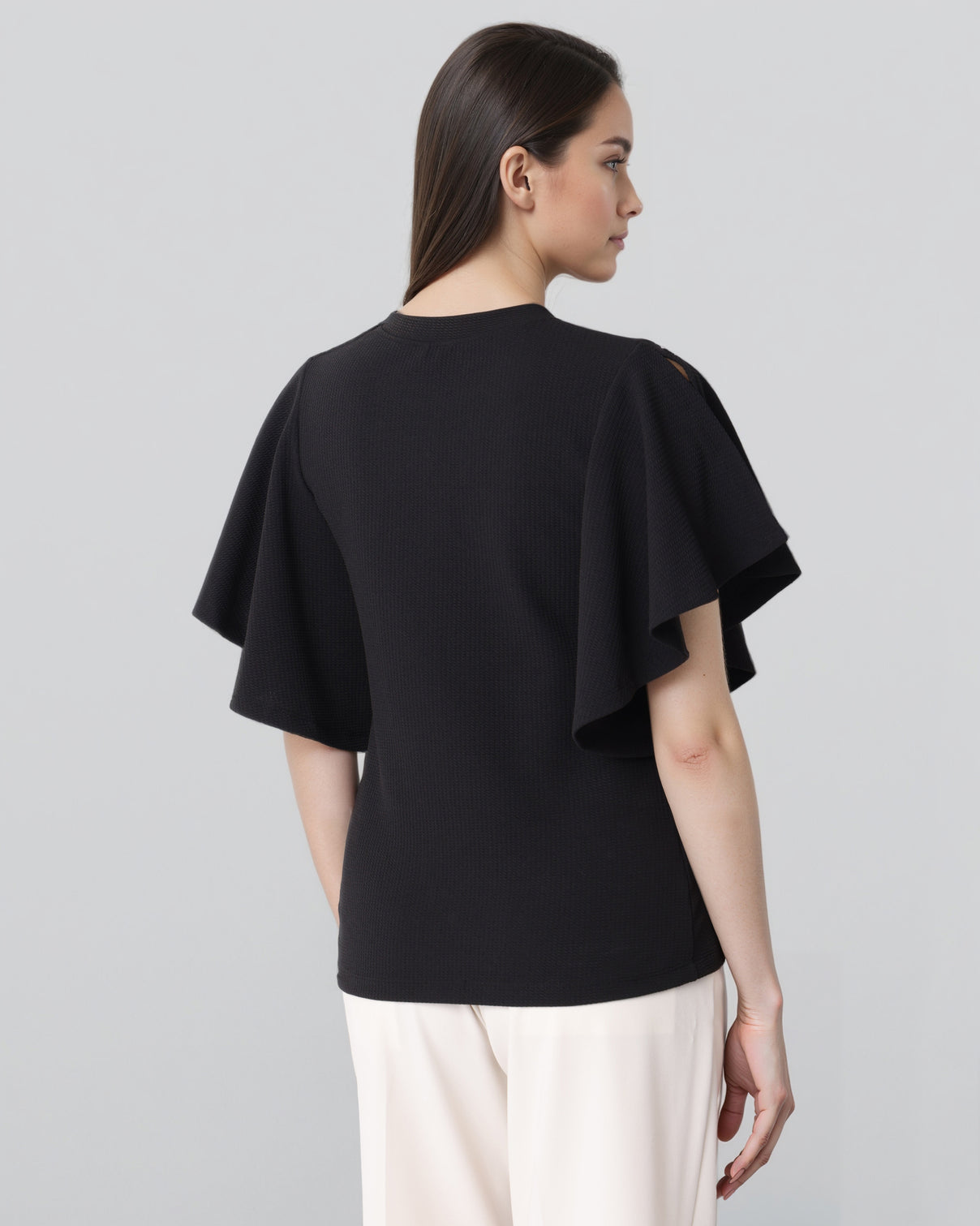 Style Quotient Women Solid Black Polyknit Semi Formal Top-Tops-StyleQuotient