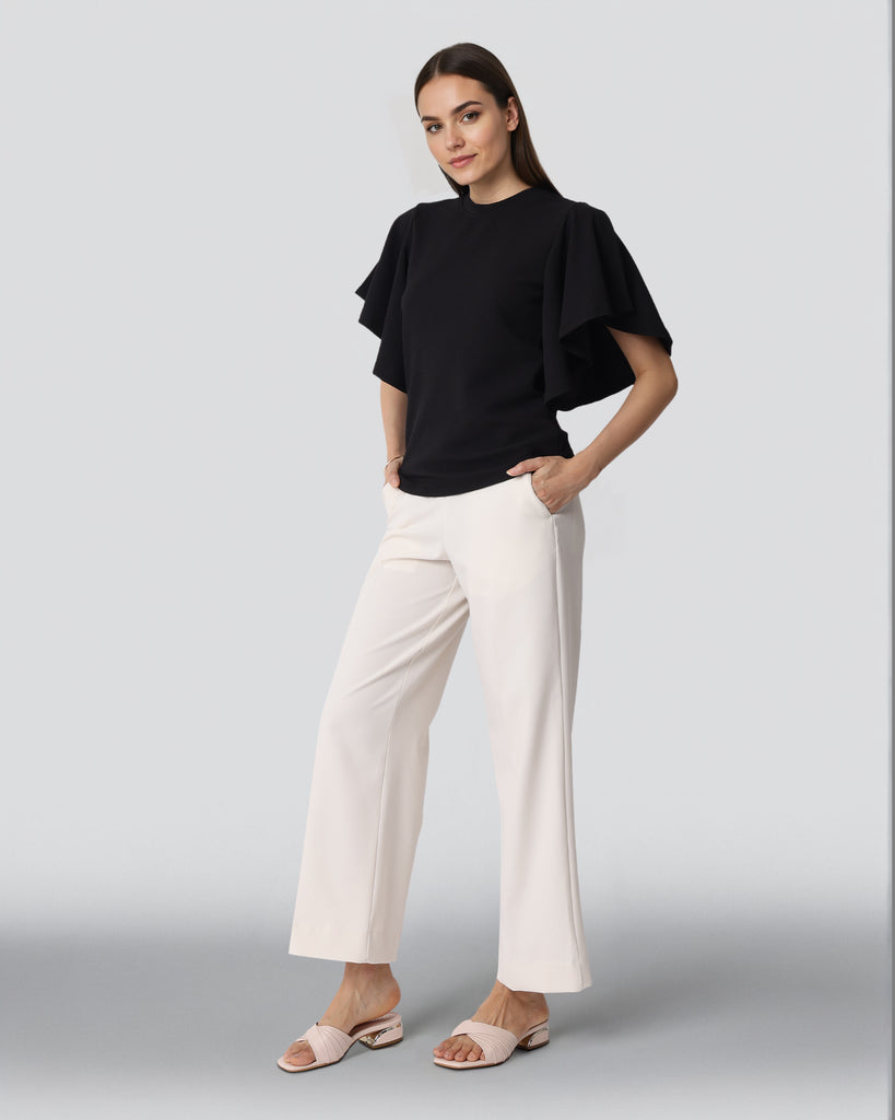 Style Quotient Women Solid Black Polyknit Semi Formal Top-Tops-StyleQuotient