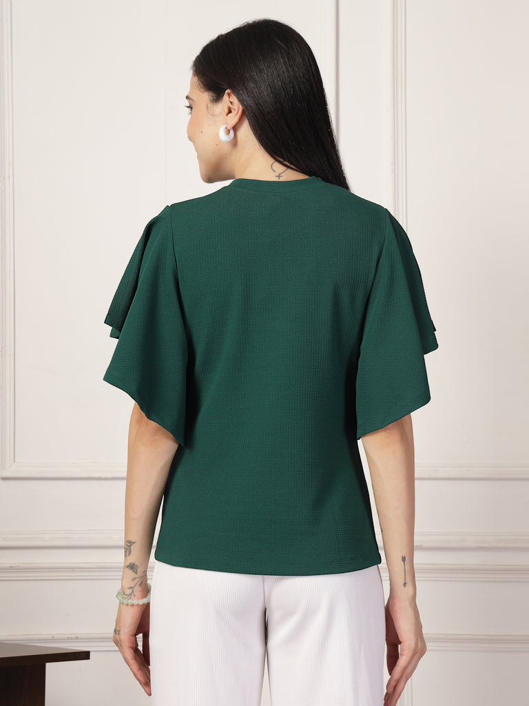 Style Quotient Women Solid Embrald Green Polyknit Semi Formal Top-Tops-StyleQuotient