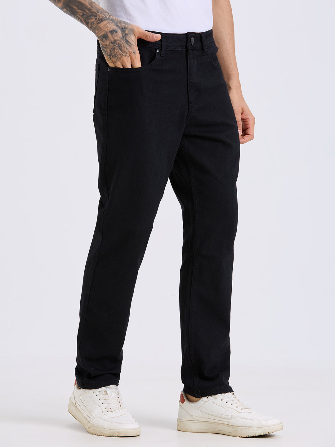 Style Quotient Men Black Straight Fit Mid Rise Stretchable Jeans-Mens Jeans-StyleQuotient