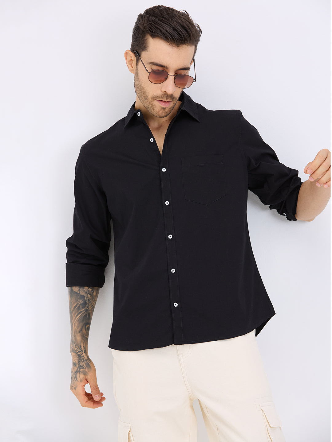 Style Quotient Mens black regular casual shirt-Mens Shirt-StyleQuotient