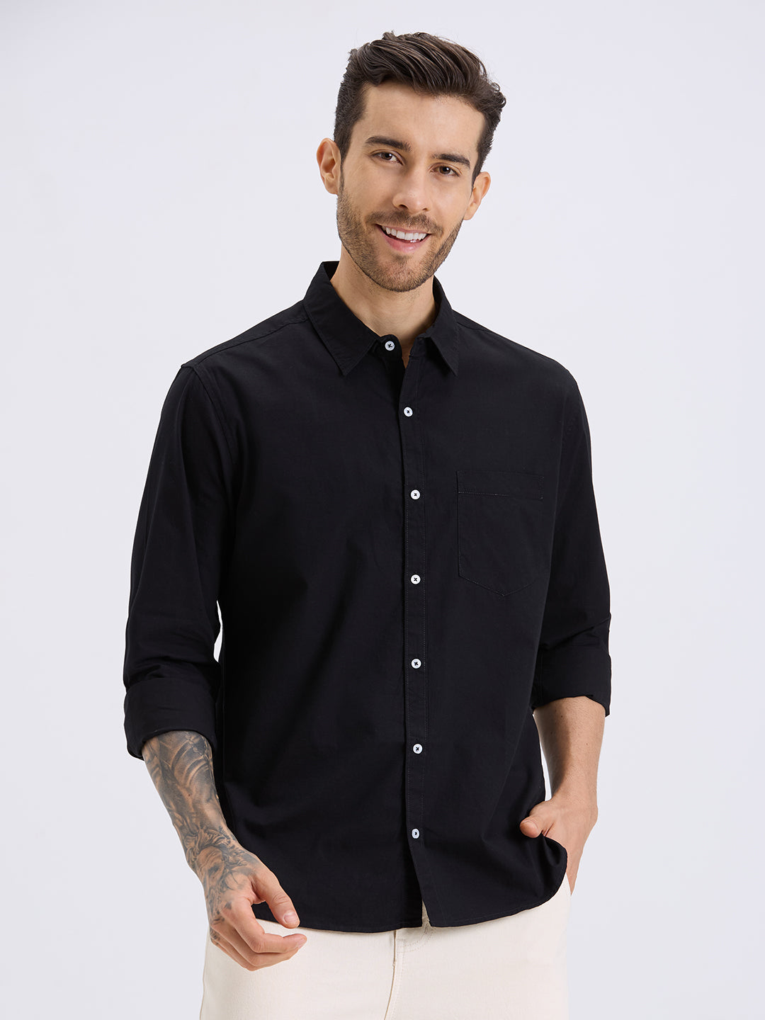 Style Quotient Mens black regular casual shirt-Mens Shirt-StyleQuotient