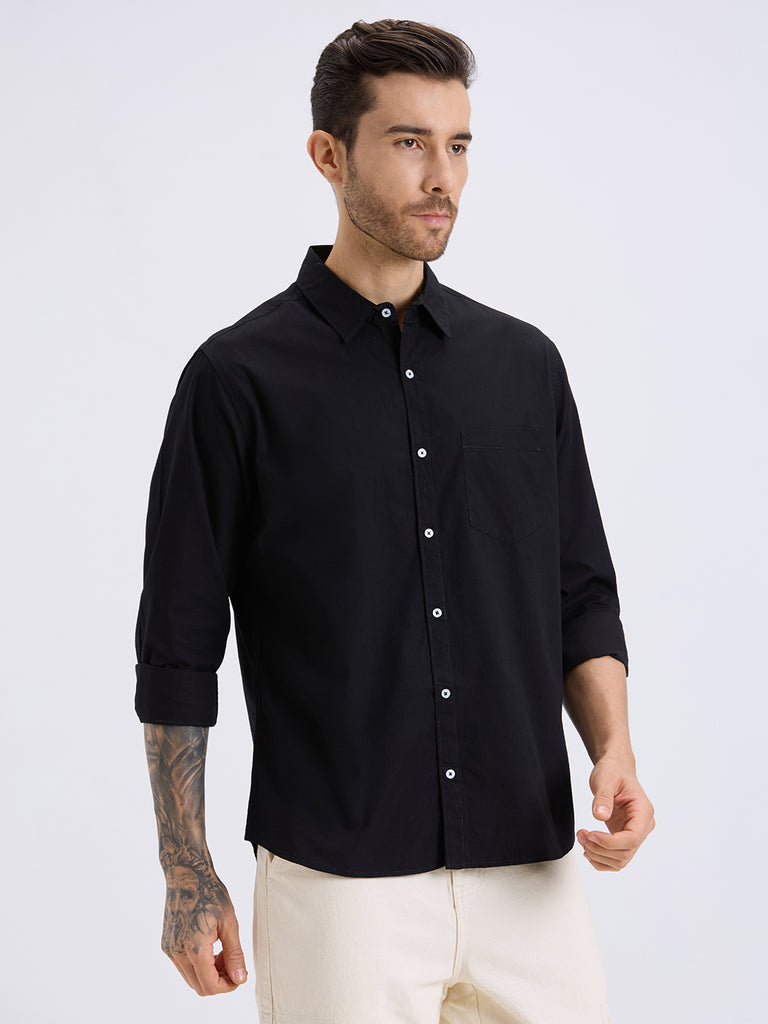 Style Quotient Mens black regular casual shirt-Mens Shirt-StyleQuotient