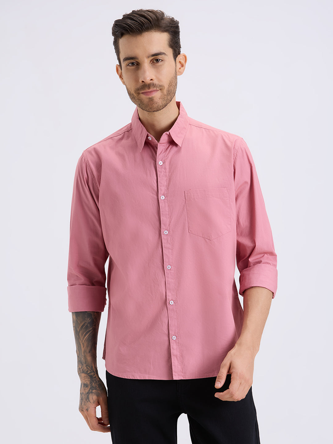 Style Quotient Mens pink regular casual shirt-Mens Shirt-StyleQuotient