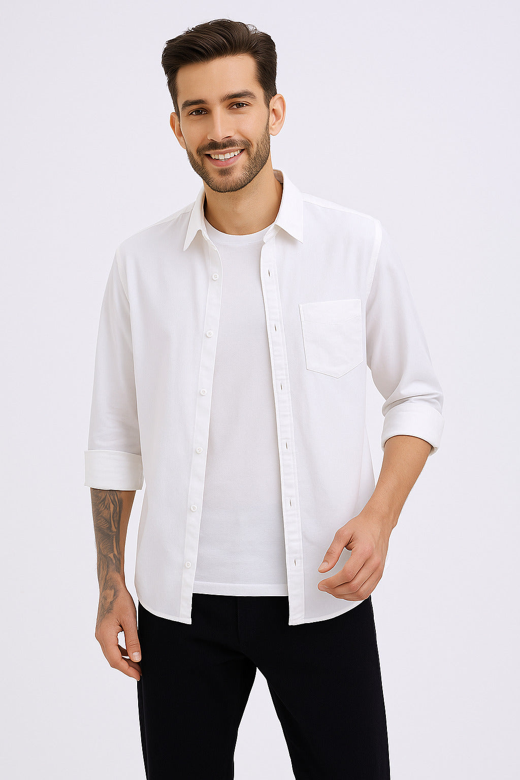 Style Quotient Mens white regular casual shirt-Mens Shirt-StyleQuotient