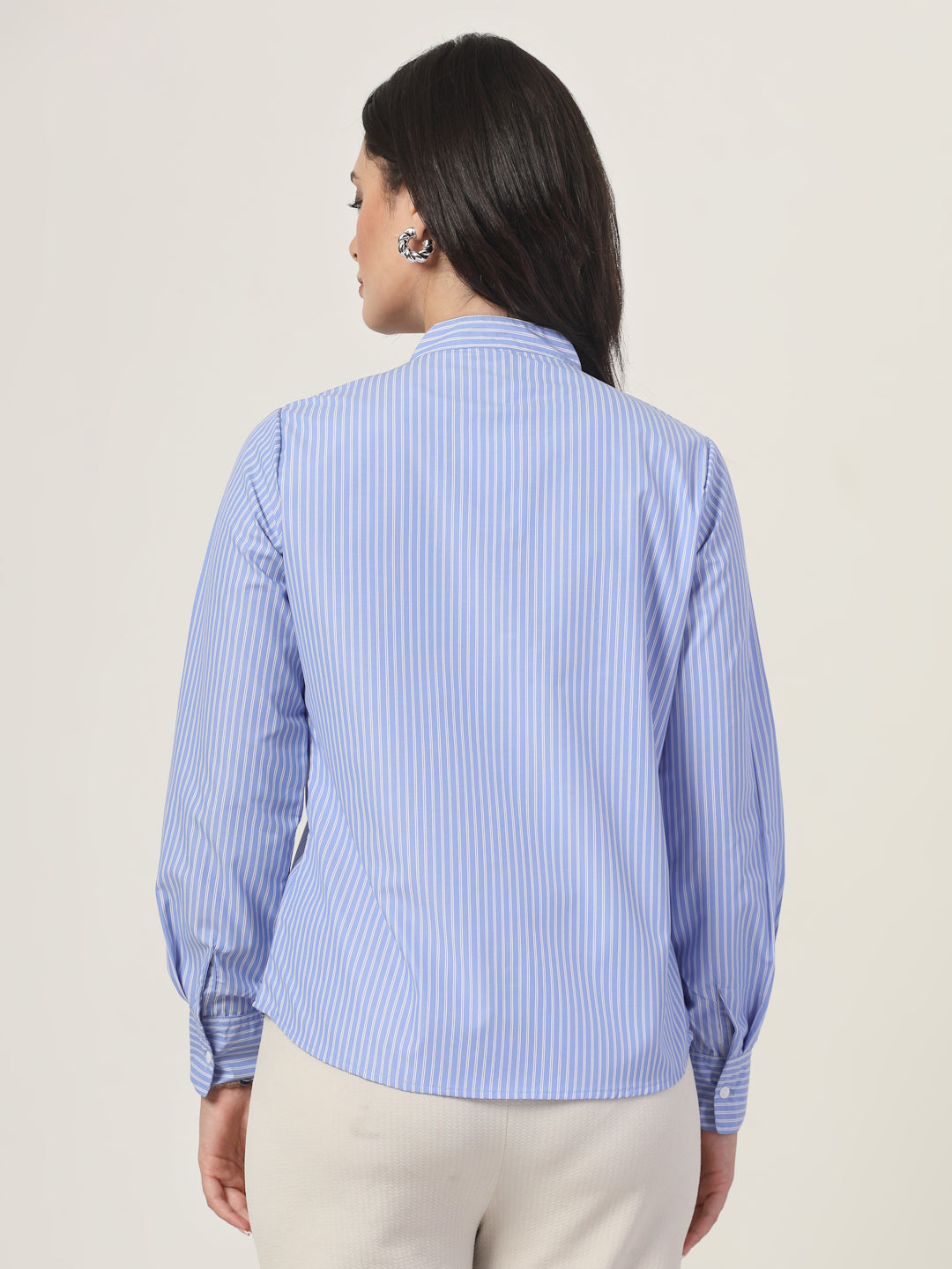 Style Quotient Women Blue and White Stripe Polycotton Formal Shirt-Shirts-StyleQuotient