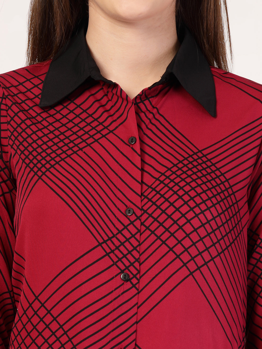 Style Quotient Women Marron Black Printed Regular Fit Formal Polyester Shirt-Shirts-StyleQuotient