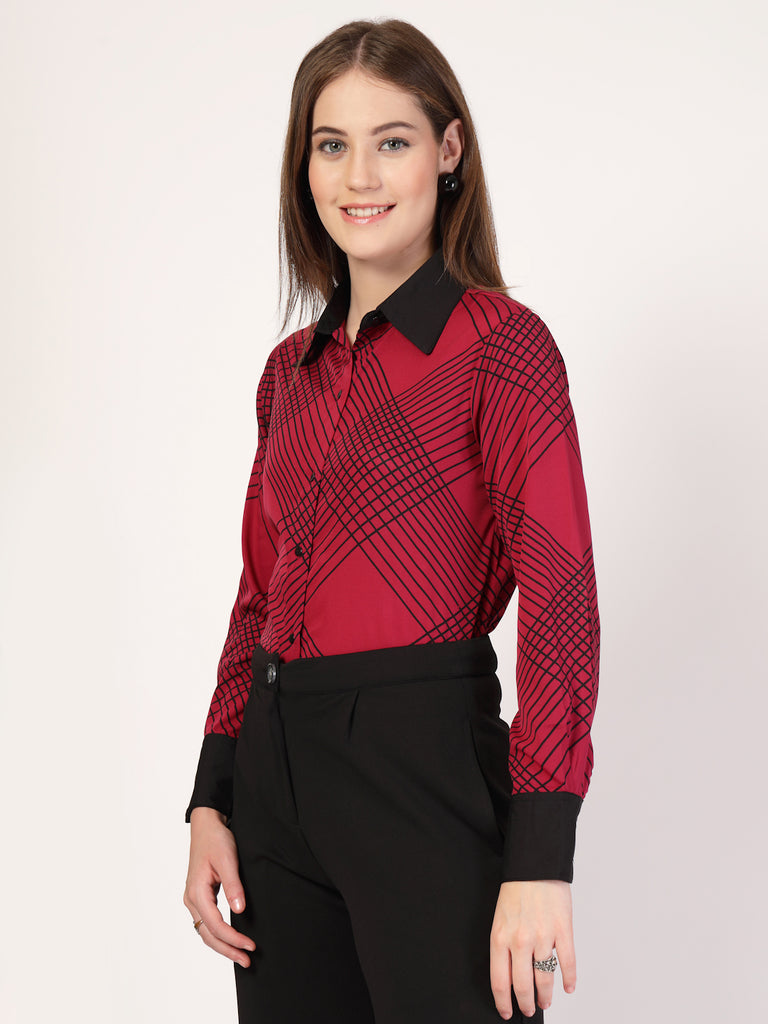 Style Quotient Women Marron Black Printed Regular Fit Formal Polyester Shirt-Shirts-StyleQuotient