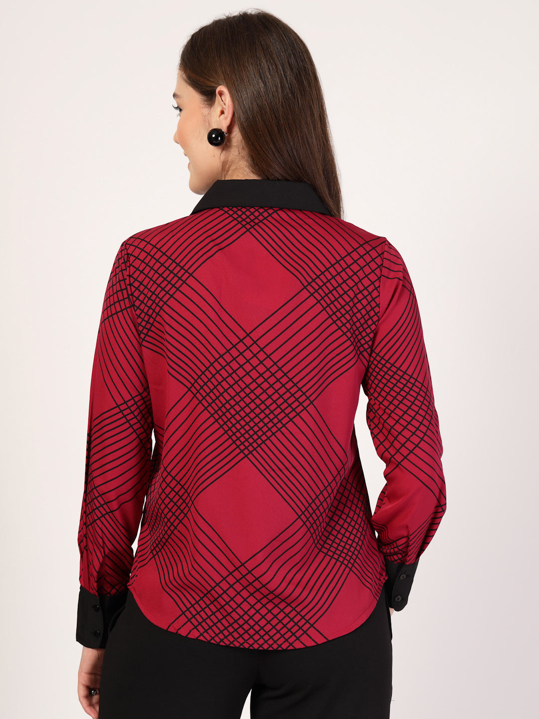 Style Quotient Women Marron Black Printed Regular Fit Formal Polyester Shirt-Shirts-StyleQuotient