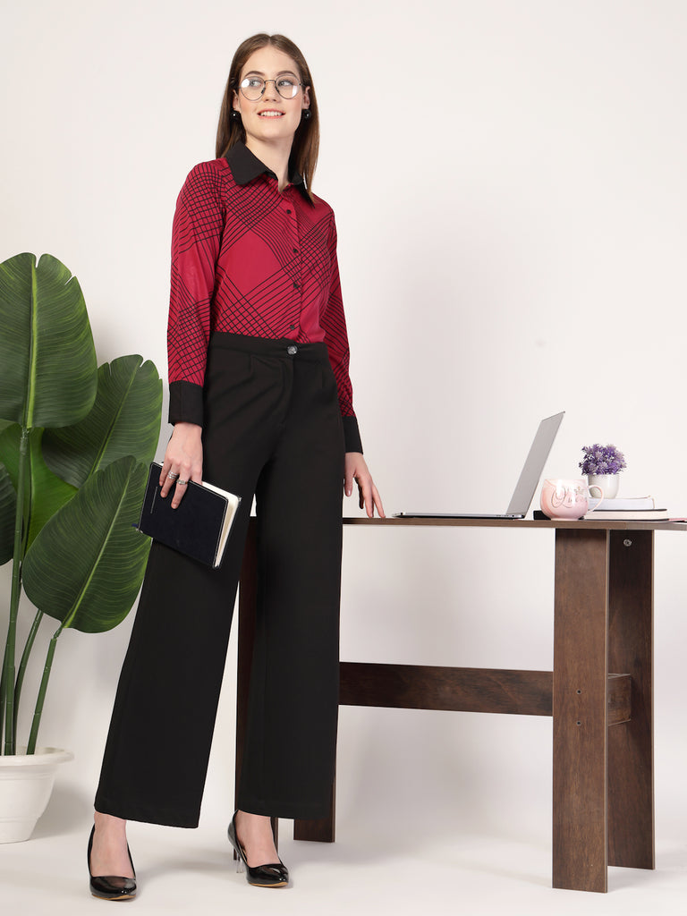 Style Quotient Women Marron Black Printed Regular Fit Formal Polyester Shirt-Shirts-StyleQuotient