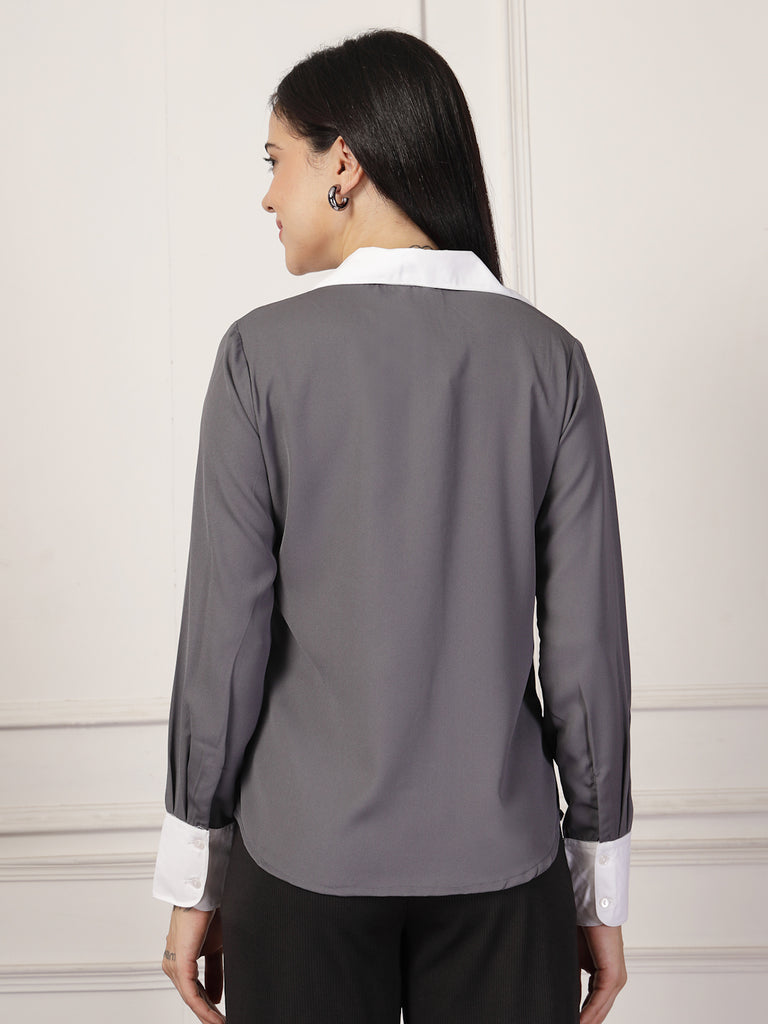 Style Quotient Women Grey formal shirt-Shirts-StyleQuotient